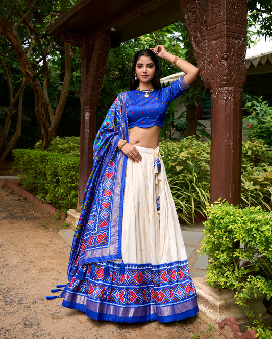 Tussar Silk Patola Print Lehenga Choli with Tassel Dupatta