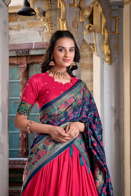 Tasar Silk Foil Print Lehenga Choli with Gotta Patti Tassel Dupatta