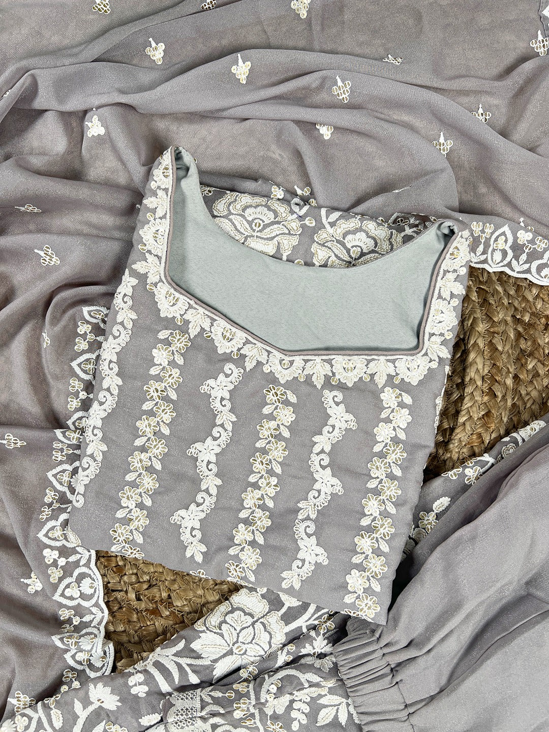 Grey Star Georgette Embroidered Salwar Suit with Sequins Work & Dupatta