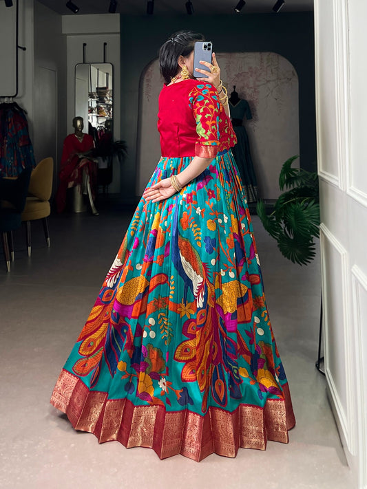 Tasar Silk Kalamkari Print Gown with Weaving Work Koti