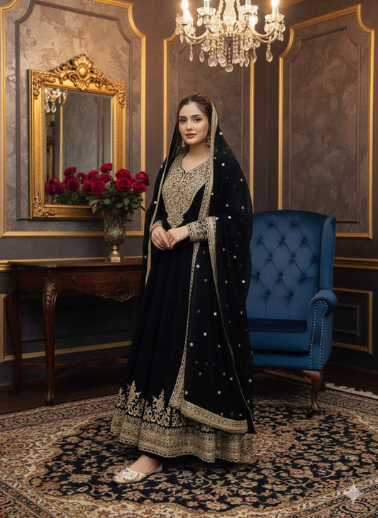 Eid Special Designer Blooming Fox Georgette Embroidered Gown with Dupatta