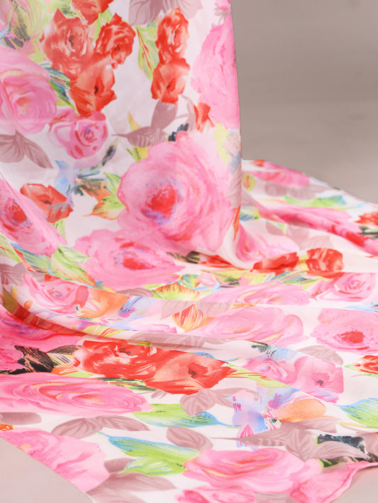 Dull Satin Floral Printed Saree with Moonga Silk Blouse – Elegant Saree Collection