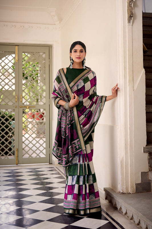 Chanderi Temple Border Printed Saree – Elegant Traditional Saree Collection