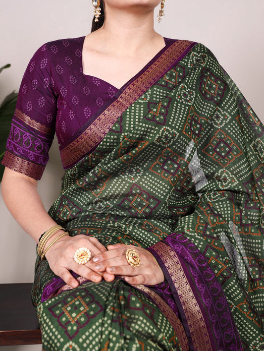 Chanderi Bandhej Printed Saree with Zari Weaving Work – Traditional Saree Collection