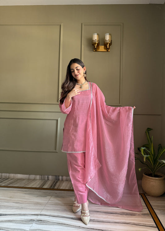 Lace Trimmed Salwar Suit With Dupatta - Elegant Ethnic Wear