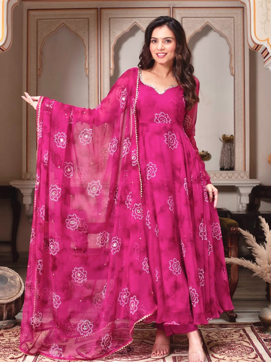 Designer Faux Georgette Digital Print Anarkali Top with Pant & Dupatt