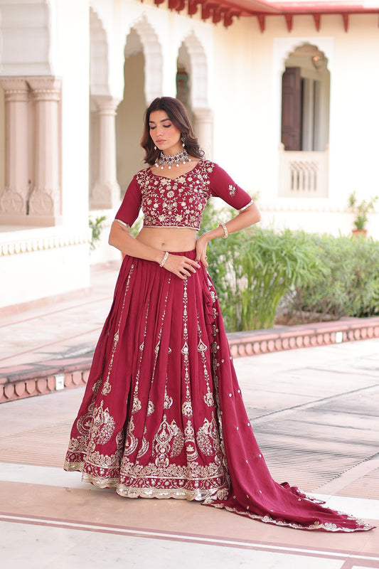 Vichitra Silk Lehenga Choli with Heavy Sequins & Thread Embroidery and Designer Dupatta