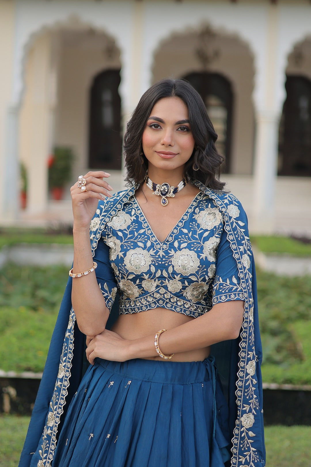 Vichitra Silk Lehenga Choli with Heavy Sequins Embroidery & Designer Lace Dupatta