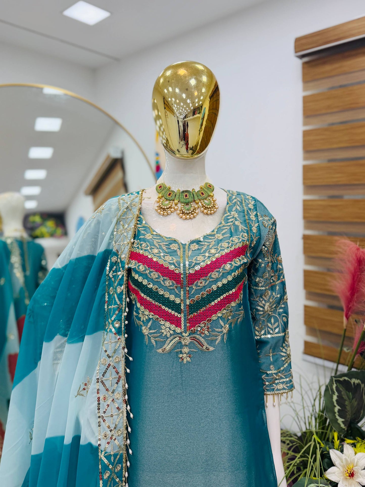 Embroidered Kurta Sharara Set With Printed Tassel Dupatta