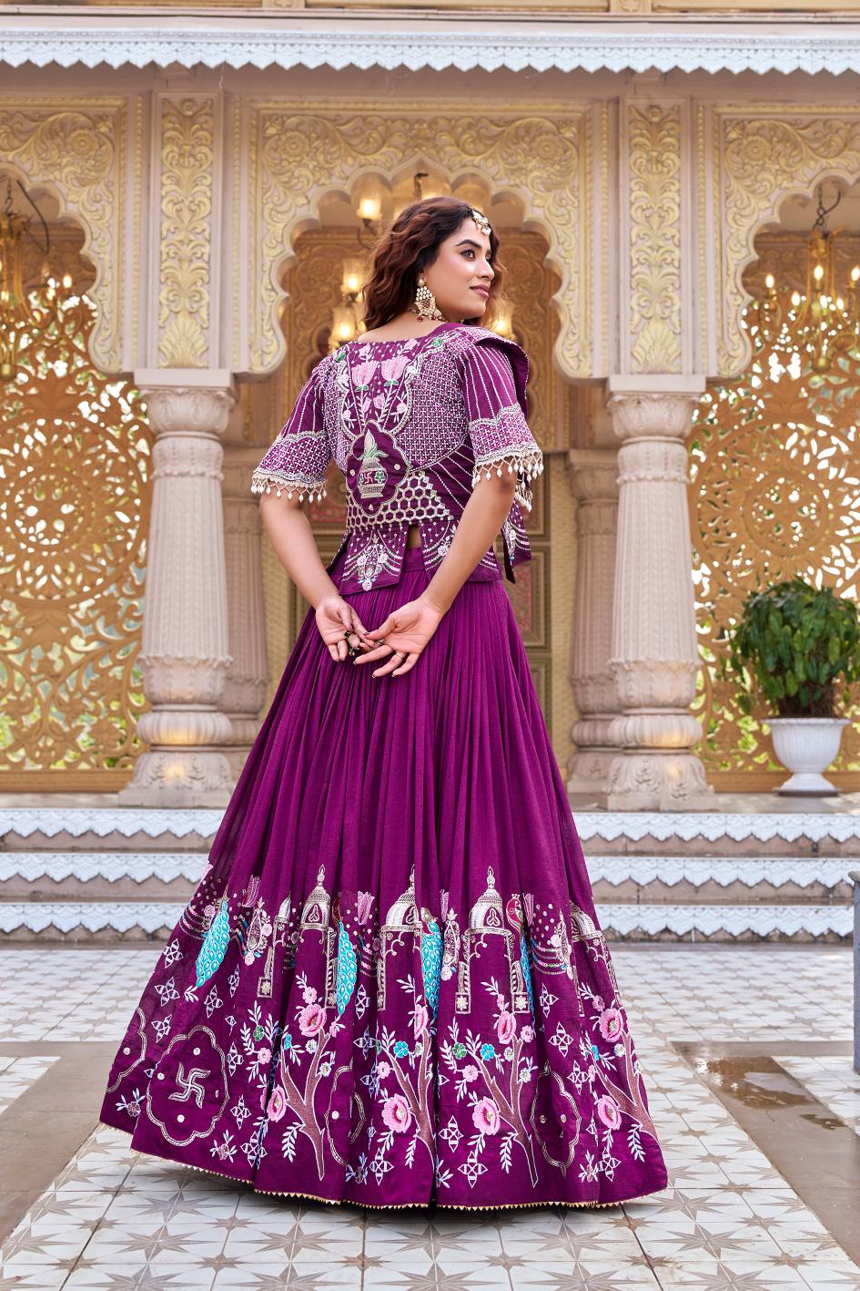 Peacock Embroidered Jacket Lehenga Choli Set
