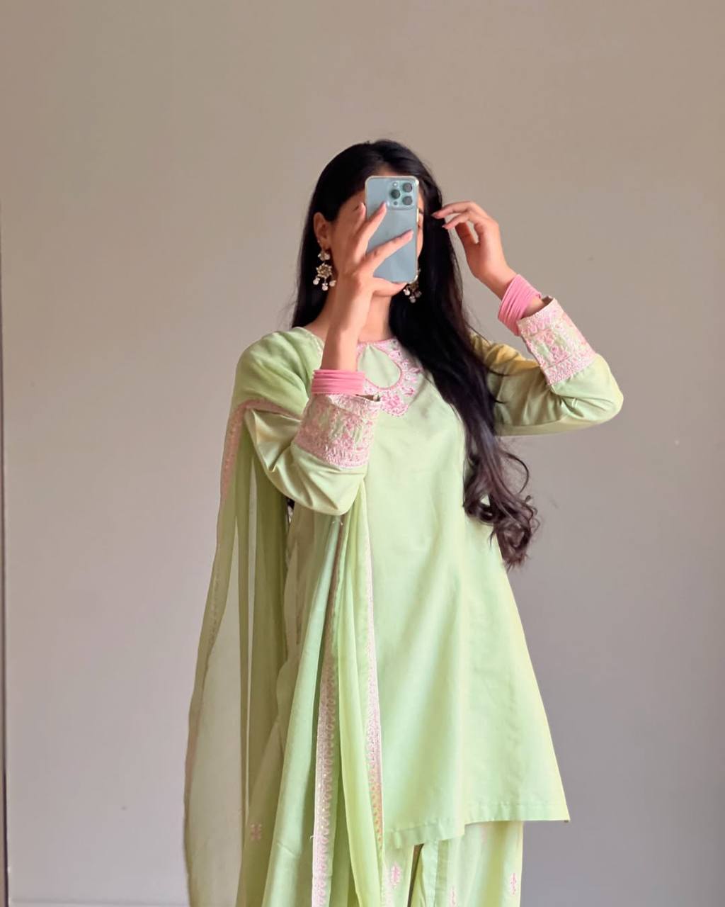 Pista Green Embroidered Farshi Salwar Suit Set With Dupatta