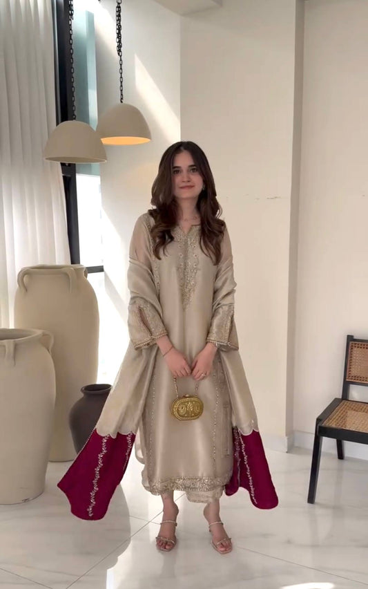 Embroidery Kurti With Plazzo And Dupatta