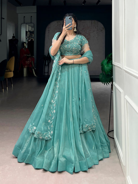 Pastel Blue Lehenga Choli With Intricate Embroidery And Dupatta