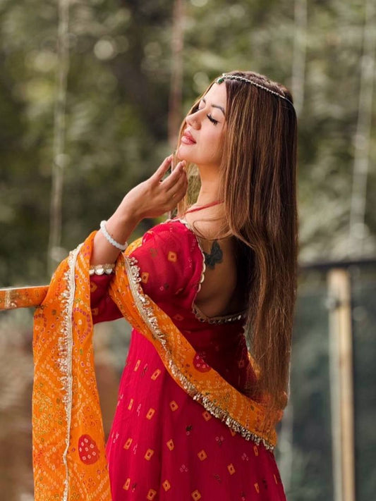 Bandhani Print Anarkali Suit with Matching Dupatta
