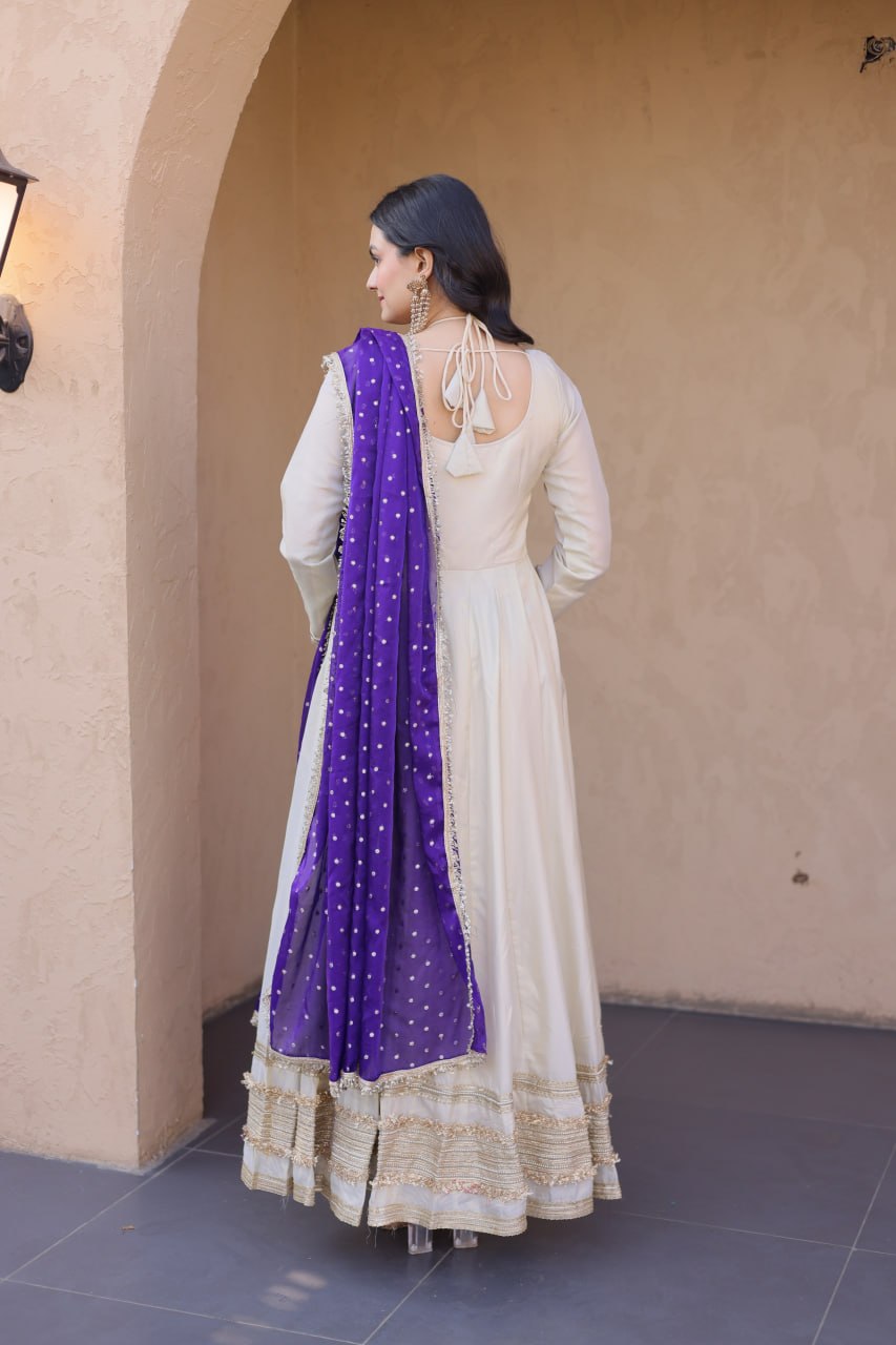 Real Mirror Work Anarkali Gown With Royal Purple Dupatta