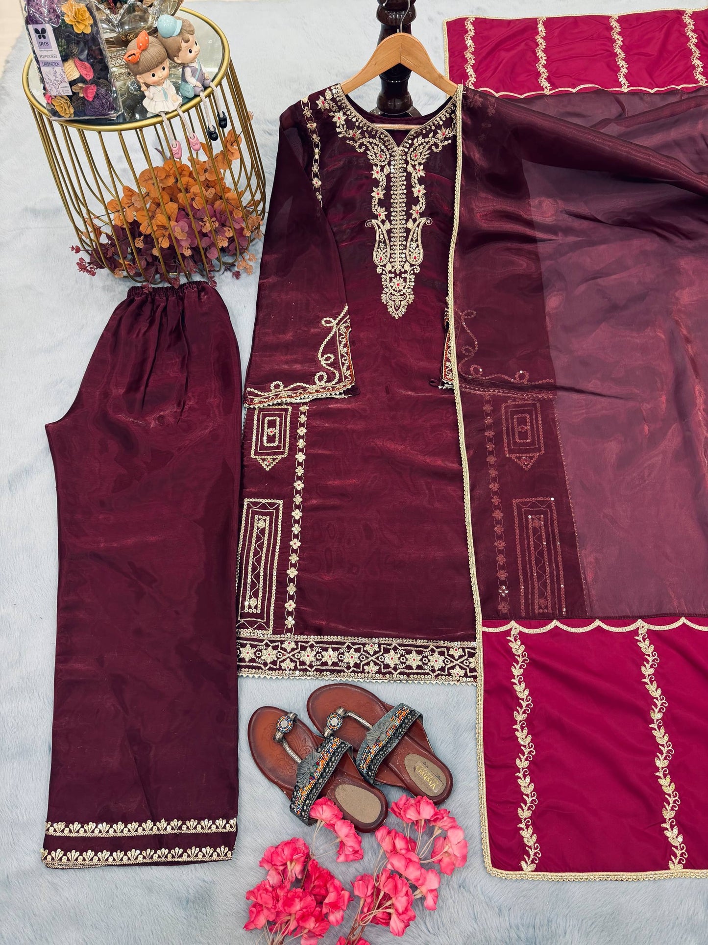 Embroidery Kurti With Plazzo And Dupatta
