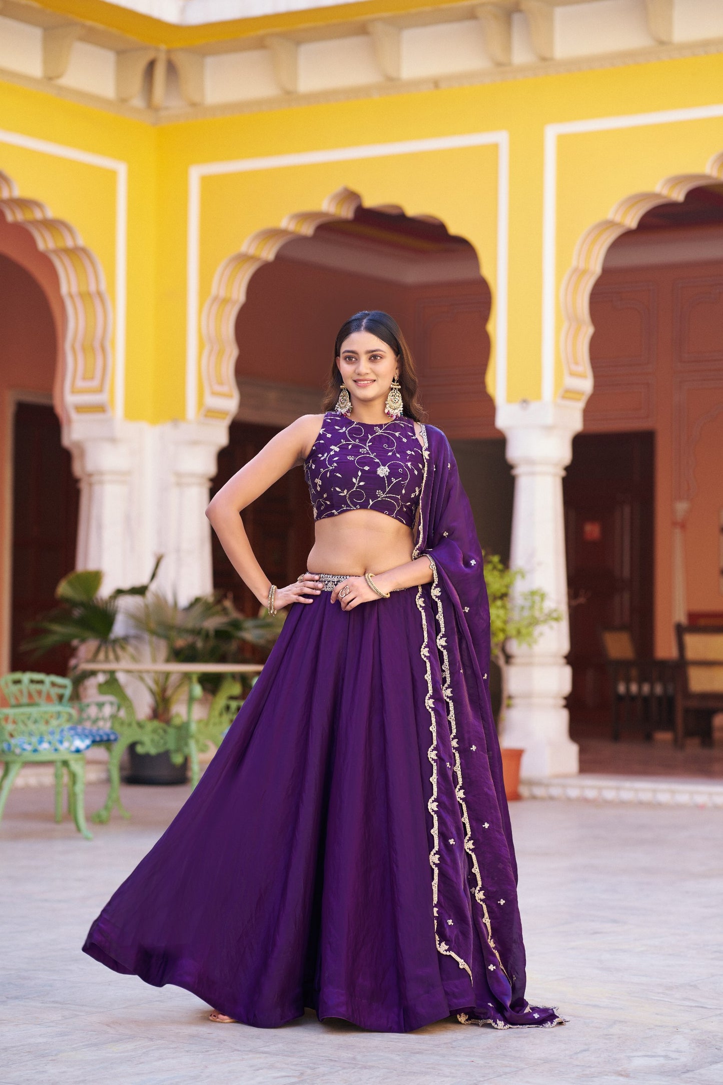 Zari Embroidered Pre-Draped Lehenga Choli Set With Attached Dupatta