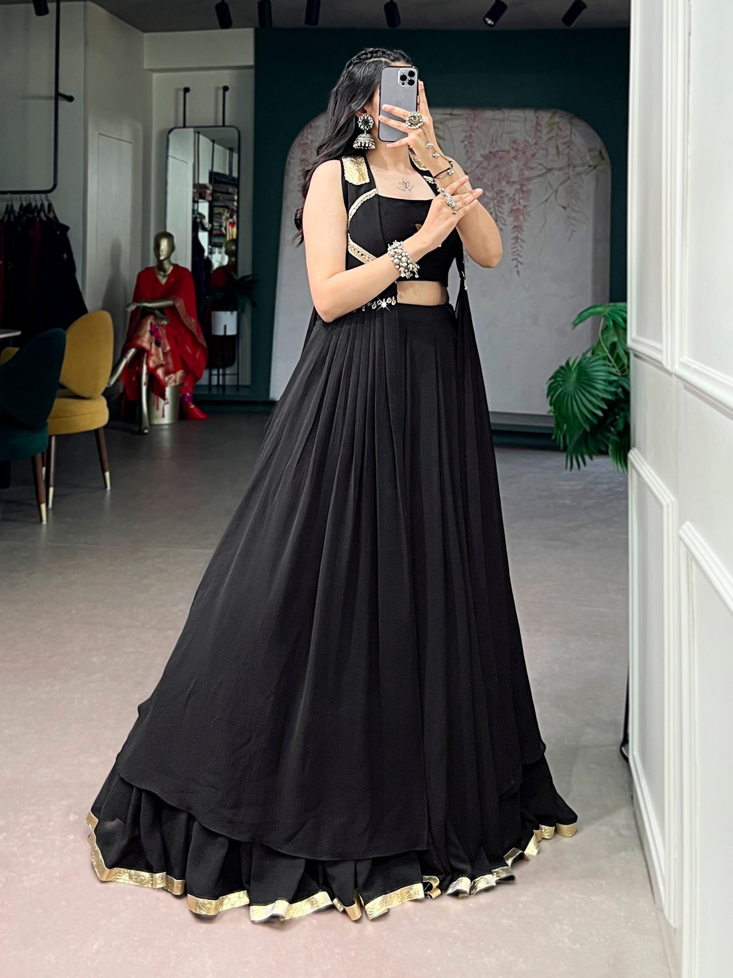 Black 6 meter Flared Lehenga Choli With Embroidery Blouse