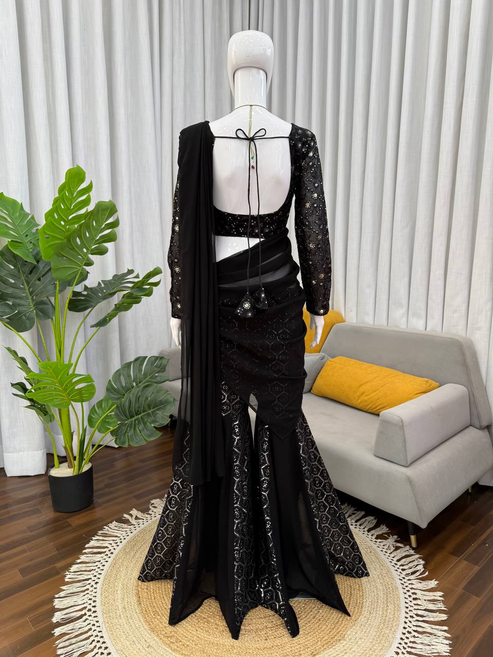 Black Sequined Sharara Suit With Dupatta