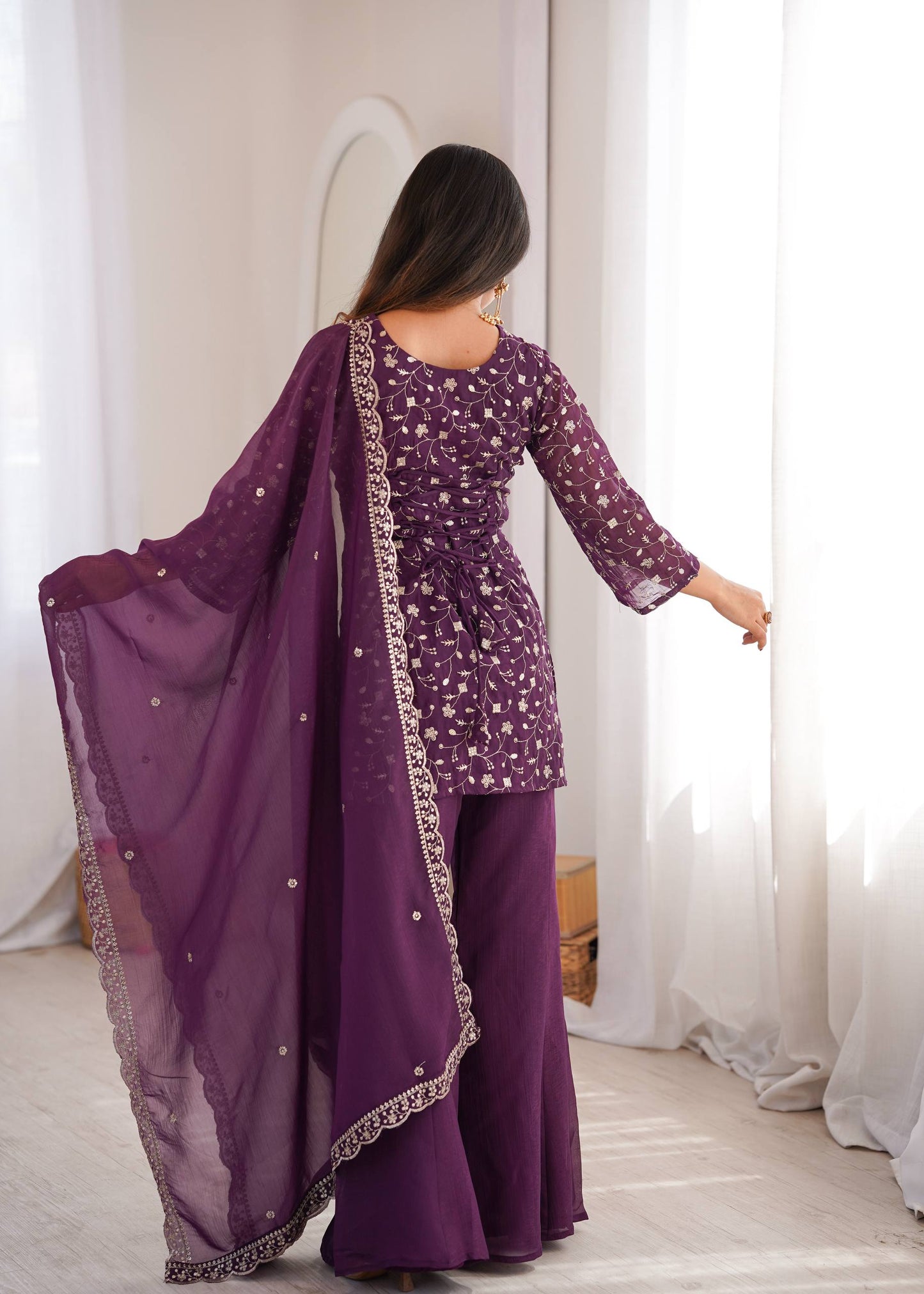 Purple Embroidered Suit Bell Bottom Pant - Festive Ethnic Wear