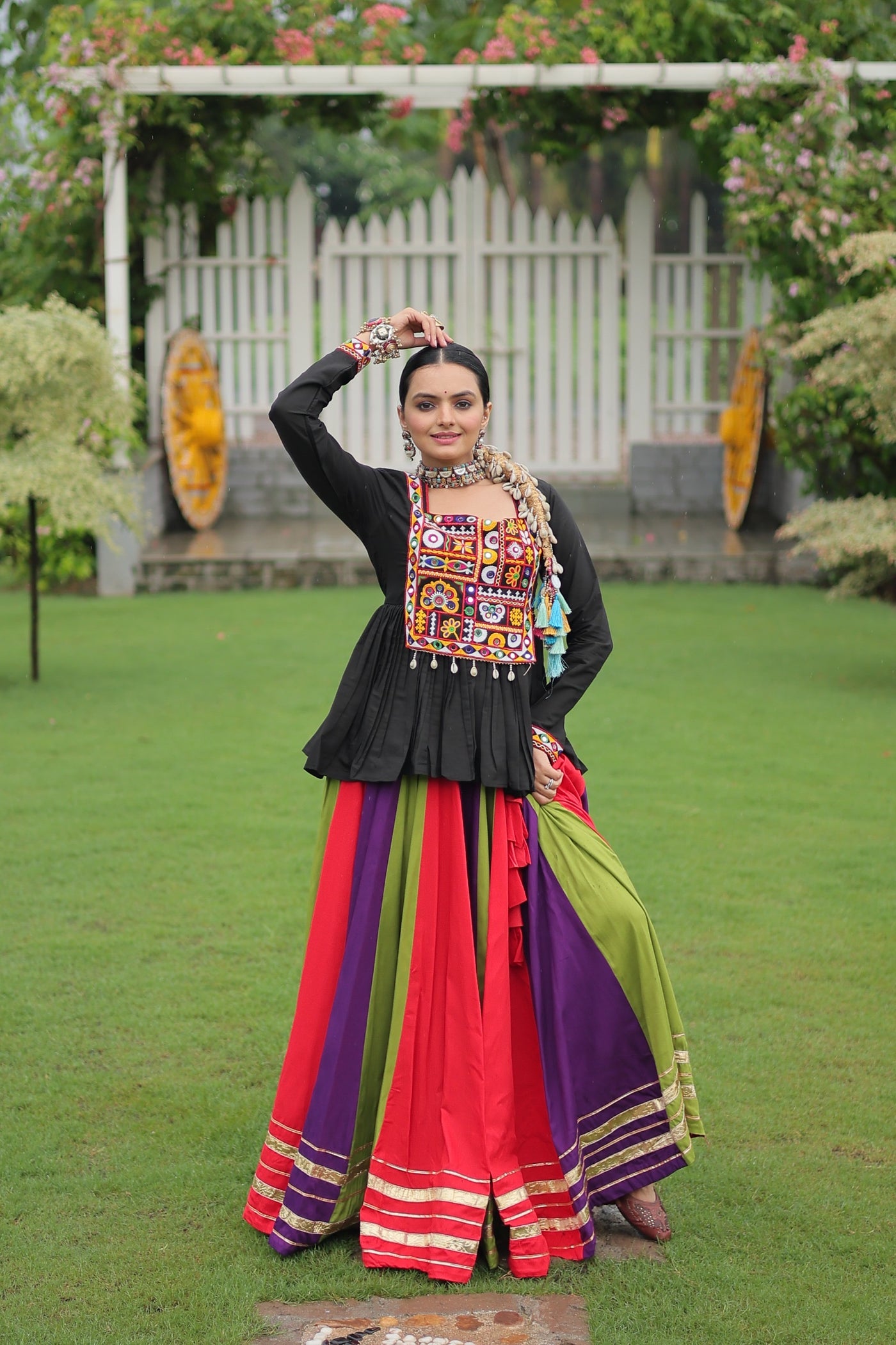 Navratri Special Multicolor Lehenga with Kutchi Gamthi Work- Full Stitched-1