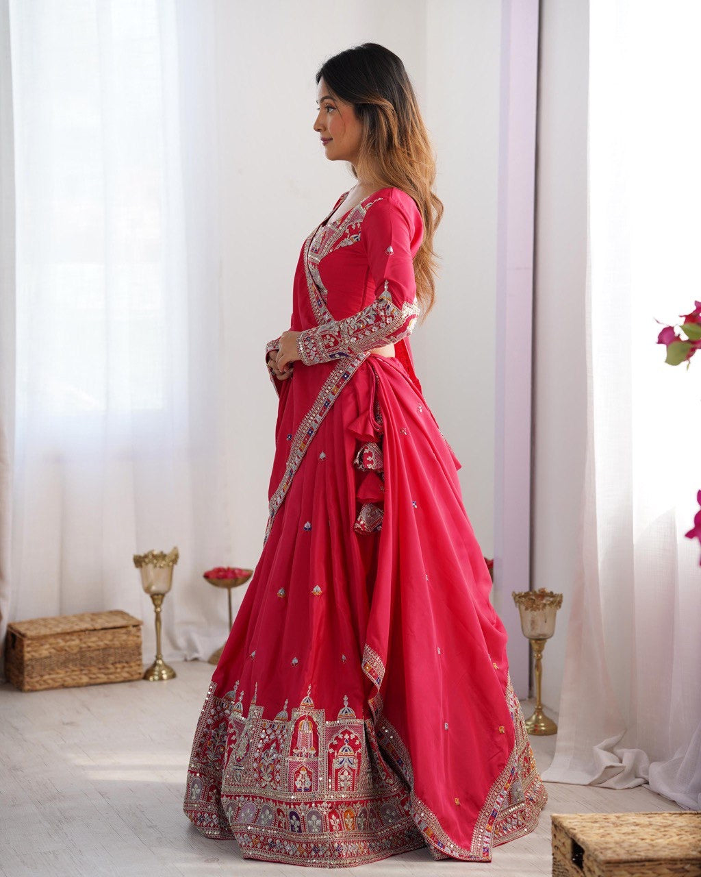 PINK WEDDING LEHENGA WITH CHOLI AND DUPATTA