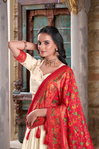 Off White Color Tissue Silk Lehenga With Printed Dupatta