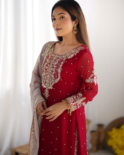 Reddish Pink Color Festival Designer Suit With Dupatta