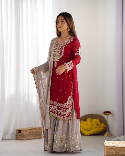 Reddish Pink Color Festival Designer Suit With Dupatta