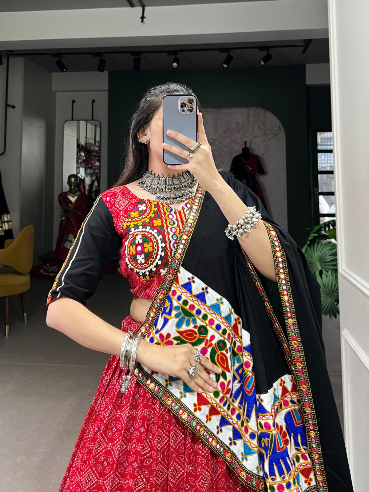 Traditional Gamthi & Mirror Work Chaniya Choli