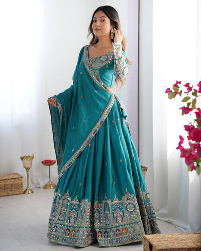 RAMA BLUE WEDDING LEHENGA WITH CHOLI AND DUPATTA