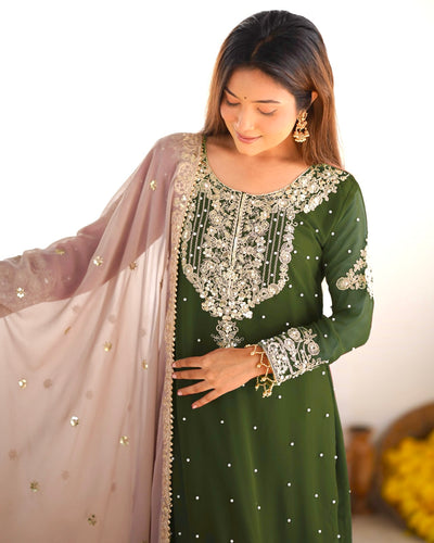 Leaf Green Color Festival Designer Suit With Dupatta