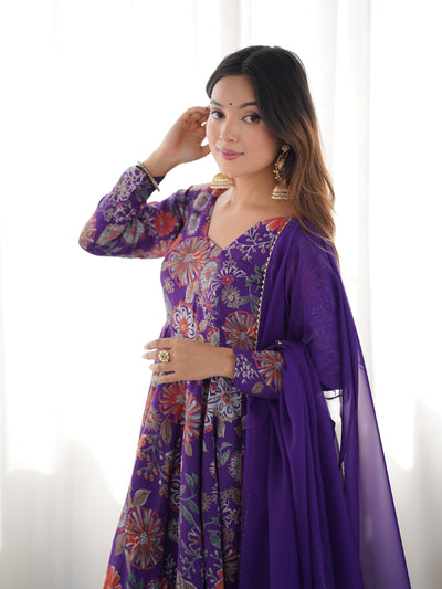 PURPLE KEDIYA ROMAN SILK PARTYWEAR DRESS