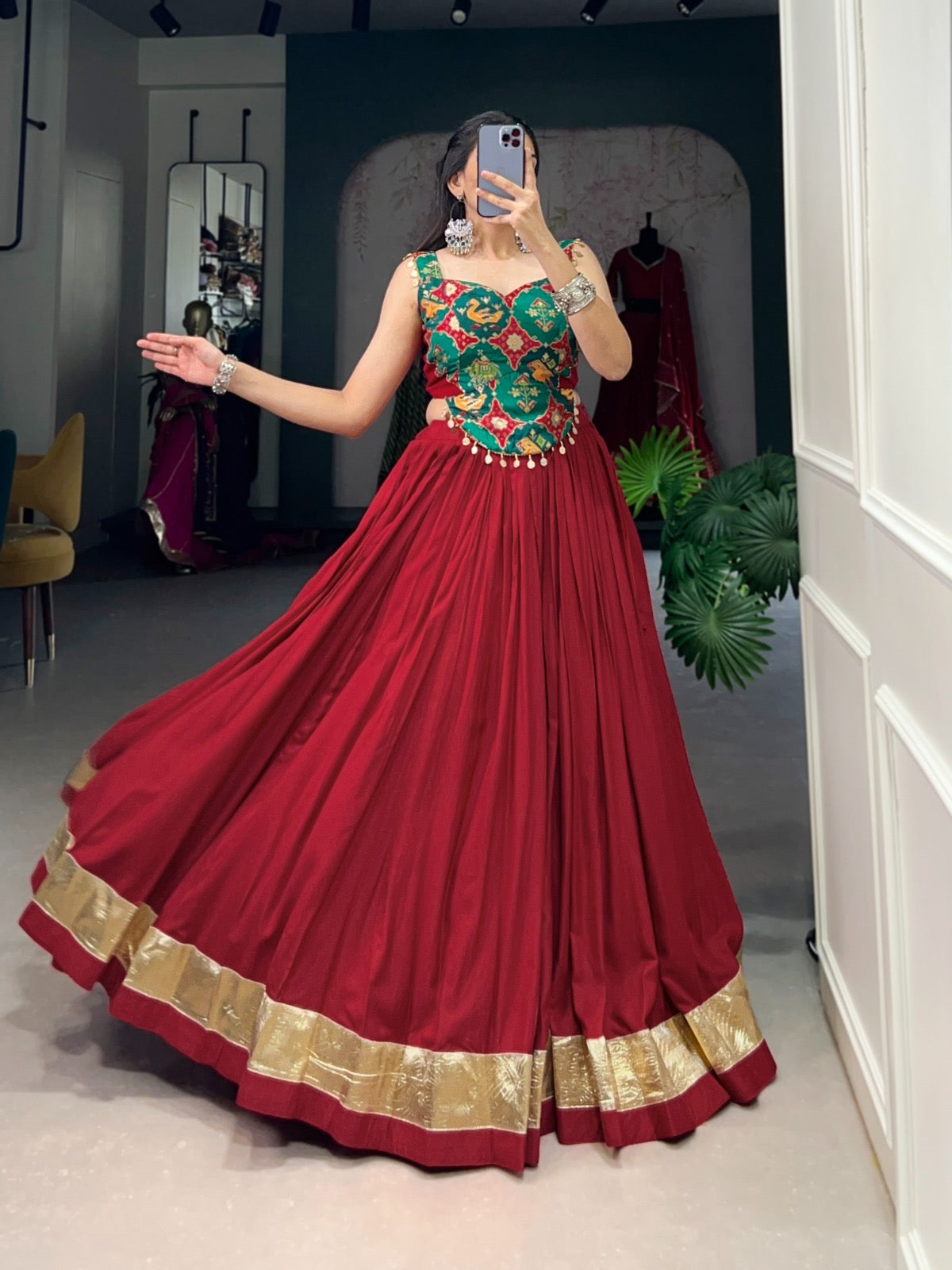 Navratri Vibes In Rayon & Silk Fusion Lehenga