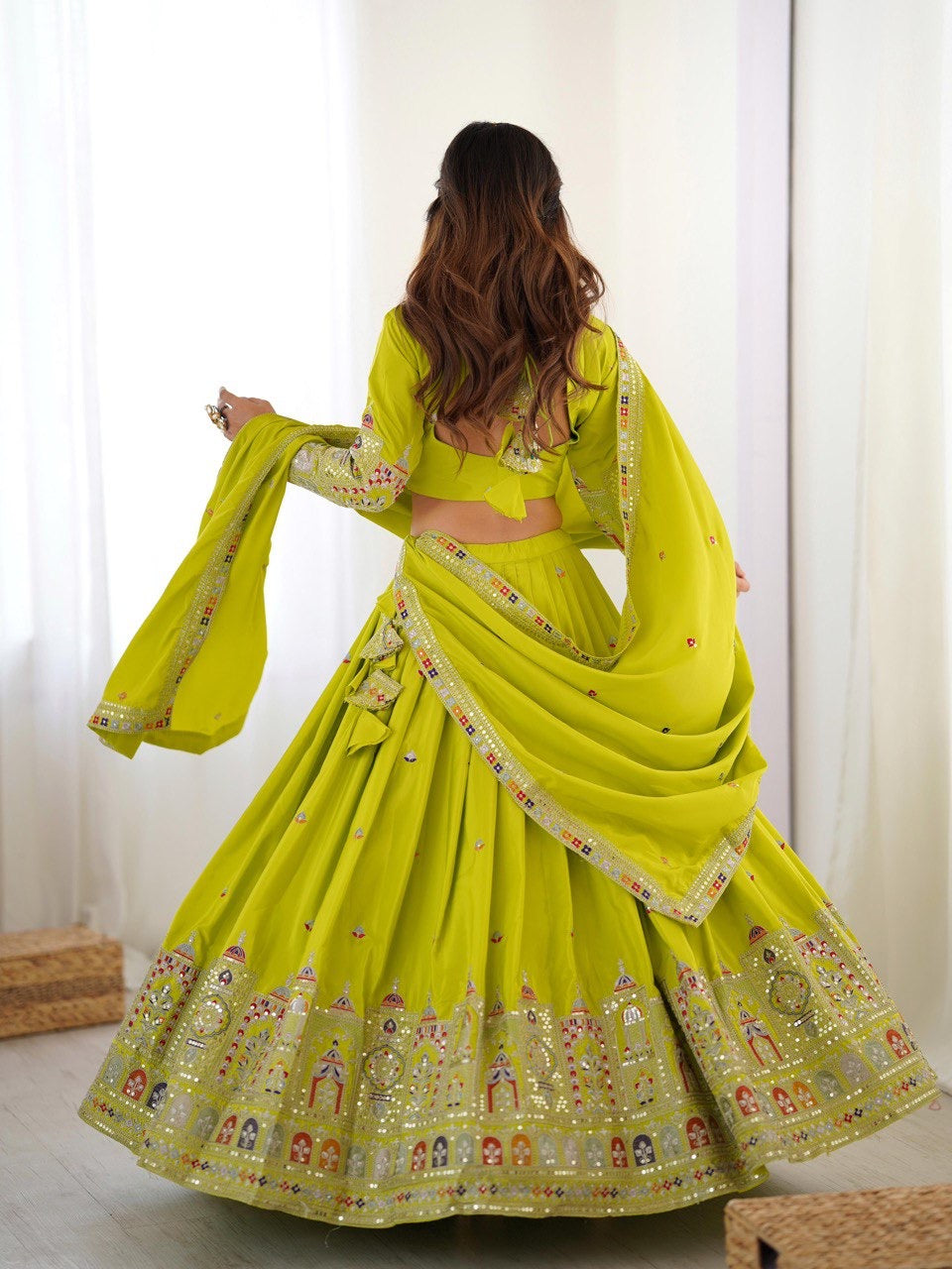 NEON WEDDING LEHENGA WITH CHOLI AND DUPATTA