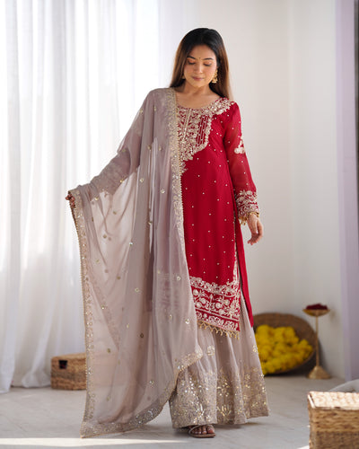 Reddish Pink Color Festival Designer Suit With Dupatta