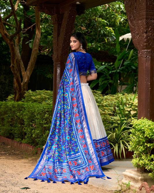 Tussar Silk Patola Print Lehenga Choli with Tassel Dupatta – PDLNB1230RBL