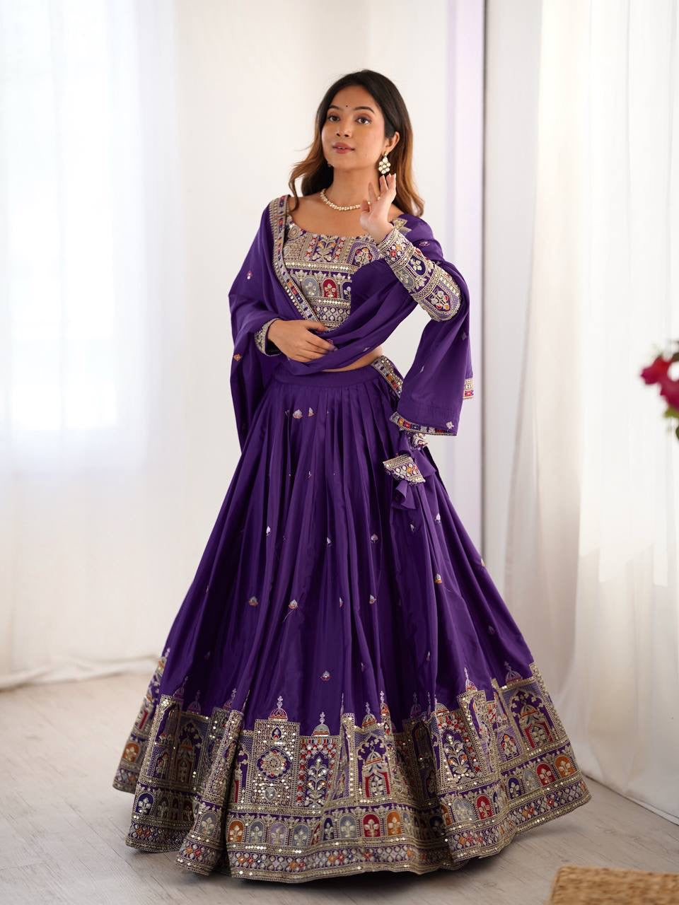 PURPLE WEDDING LEHENGA WITH CHOLI AND DUPATTA