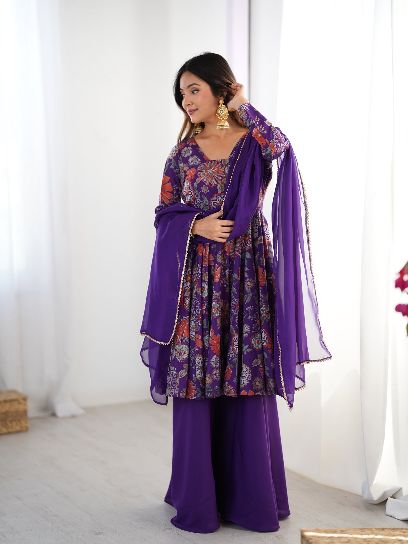 PURPLE KEDIYA ROMAN SILK PARTYWEAR DRESS