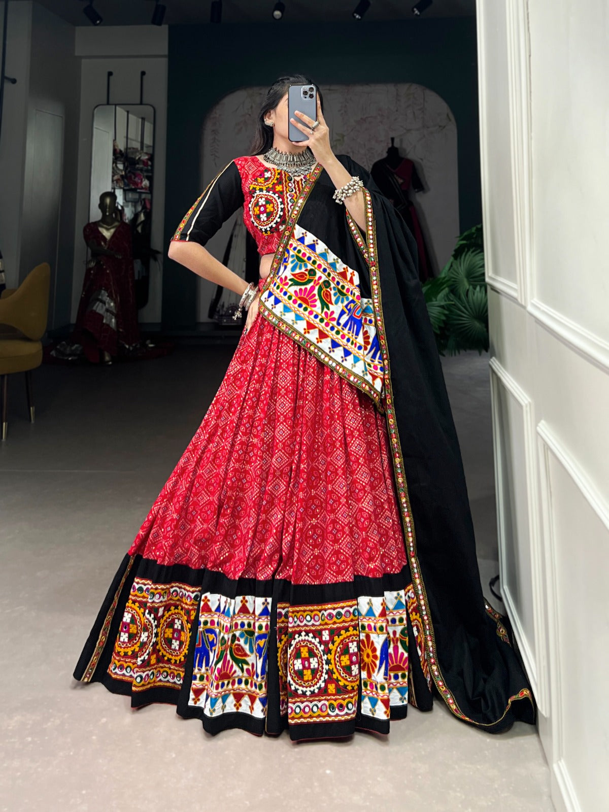 Traditional Gamthi & Mirror Work Chaniya Choli