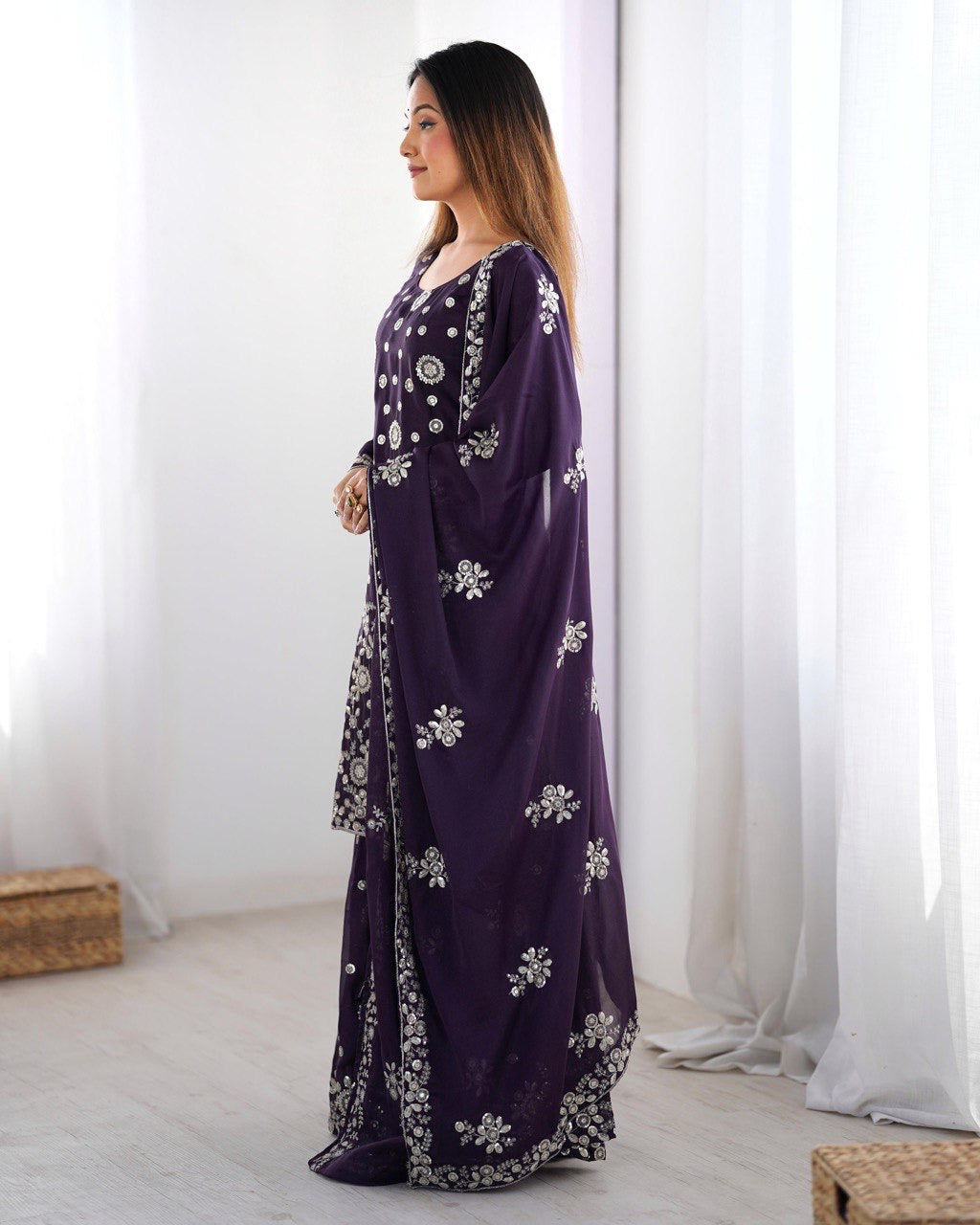 PURPLE PARTYWEAR SHARARA SUIT WITH DUPATTA