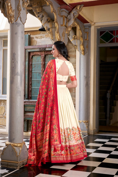 Off White Color Tissue Silk Lehenga With Printed Dupatta
