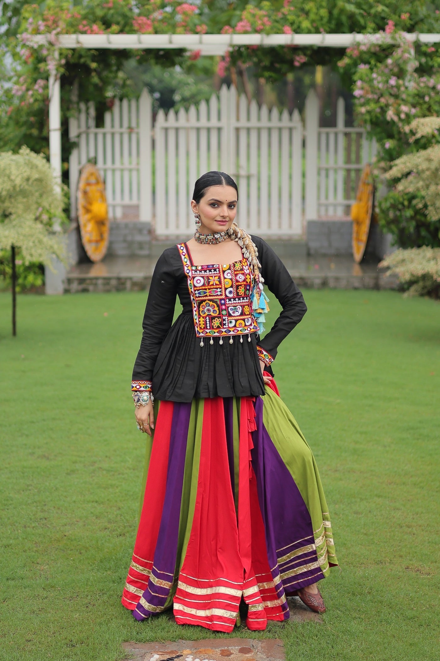 Navratri Special Multicolor Lehenga with Kutchi Gamthi Work- Full Stitched-1