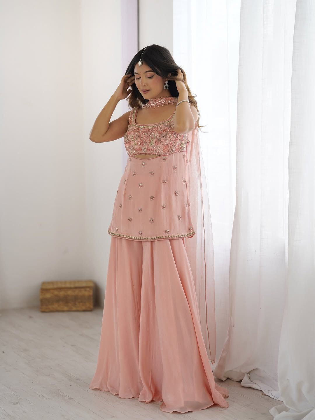 Designer Indo-Western Three-Piece Set With Sequin Embroidery