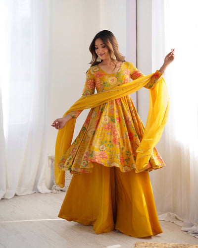 YELLOW KEDIYA ROMAN SILK PARTYWEAR DRESS