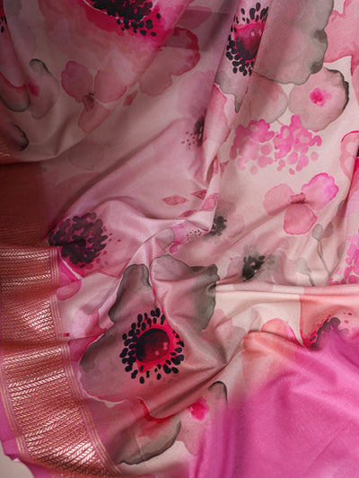 Elegant Tussar Silk Printed Saree With Viscose Border And Unstitched Blouse