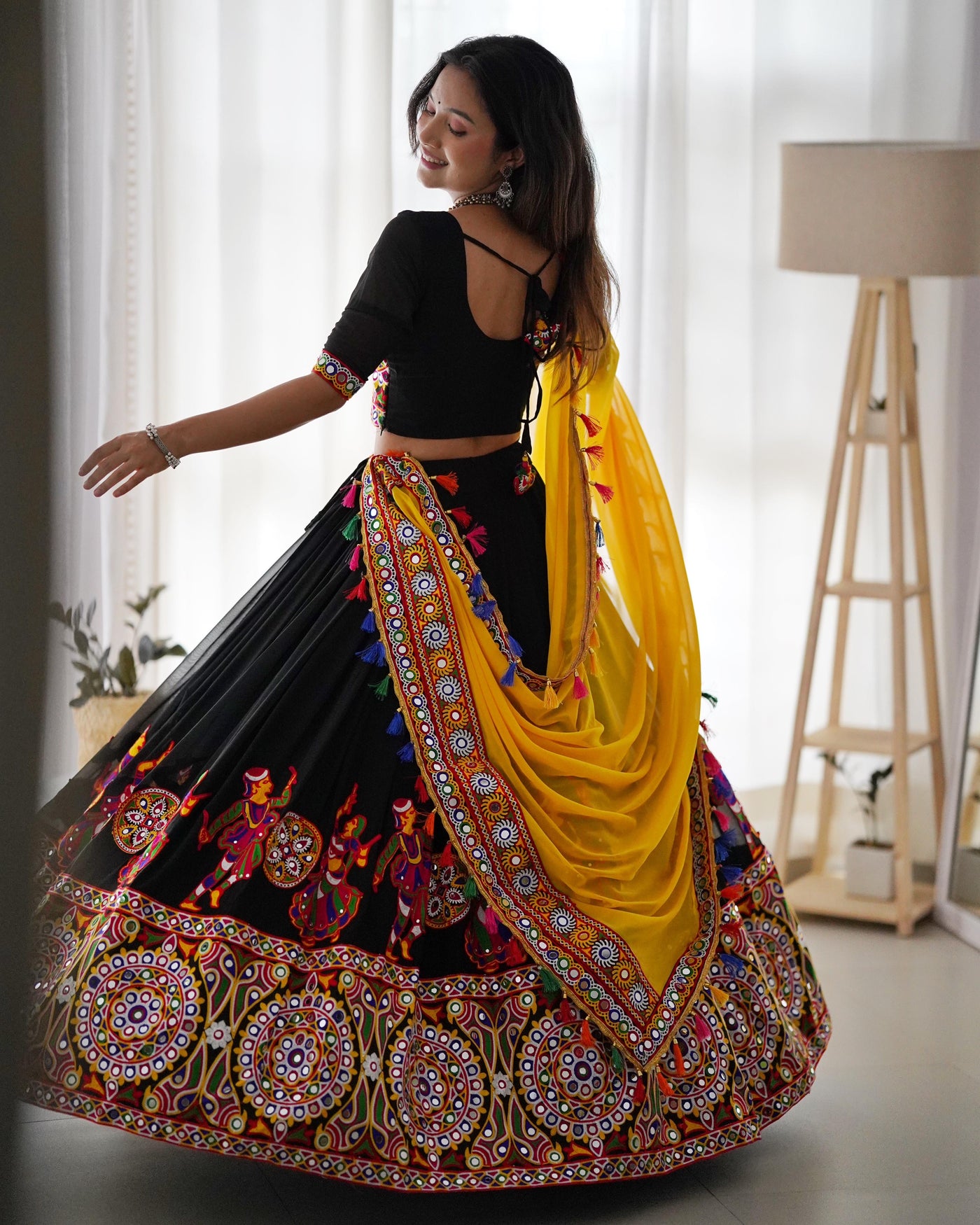 Faux Georgette Mirror Work Chaniya Choli Set With Fancy Dupatta