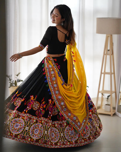 Faux Georgette Mirror Work Chaniya Choli Set With Fancy Dupatta
