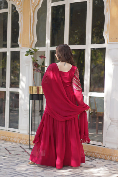 Pink Ethnic Georgette Gown With Fancy Dupatta