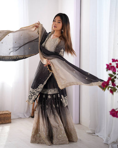 BLACK WEDDING WEAR CHINON SILK PLAZZO DRESS